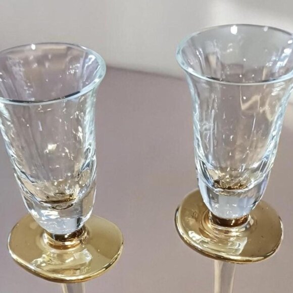 Vintage Venetian Hand-Blown Cordial Glasses – Gold Bobeche, 8" Tall, Set Of 2 - Picture 6 of 9
